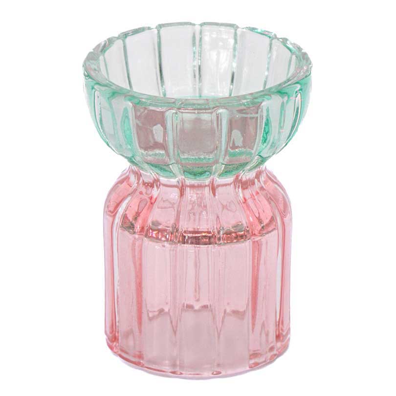 Sass & Belle Green & Pink Glass Tealight Holder